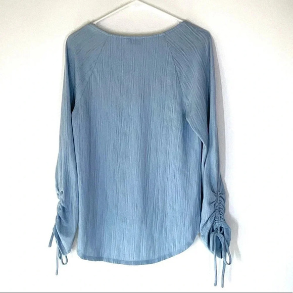 Lucky Brand Boho Peasant Style Blouse Ruched Sleeves Size XS - Picture 6 of 7